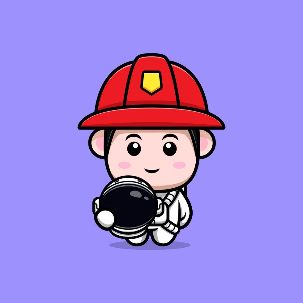 cute firefighter mascot cartoon icon. kawaii mascot character illustration for sticker, poster, animation, children book, or other digital and print product vector