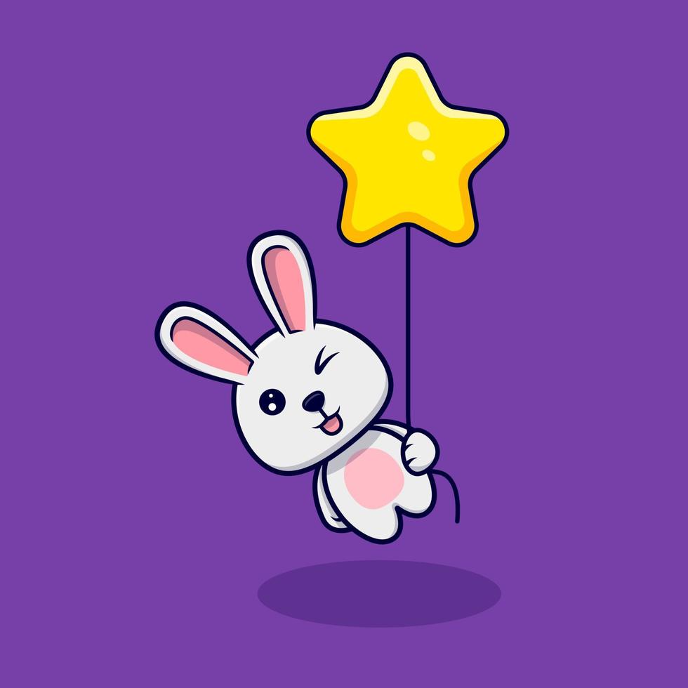 Cute bunny floating with star balloon design icon illustration vector