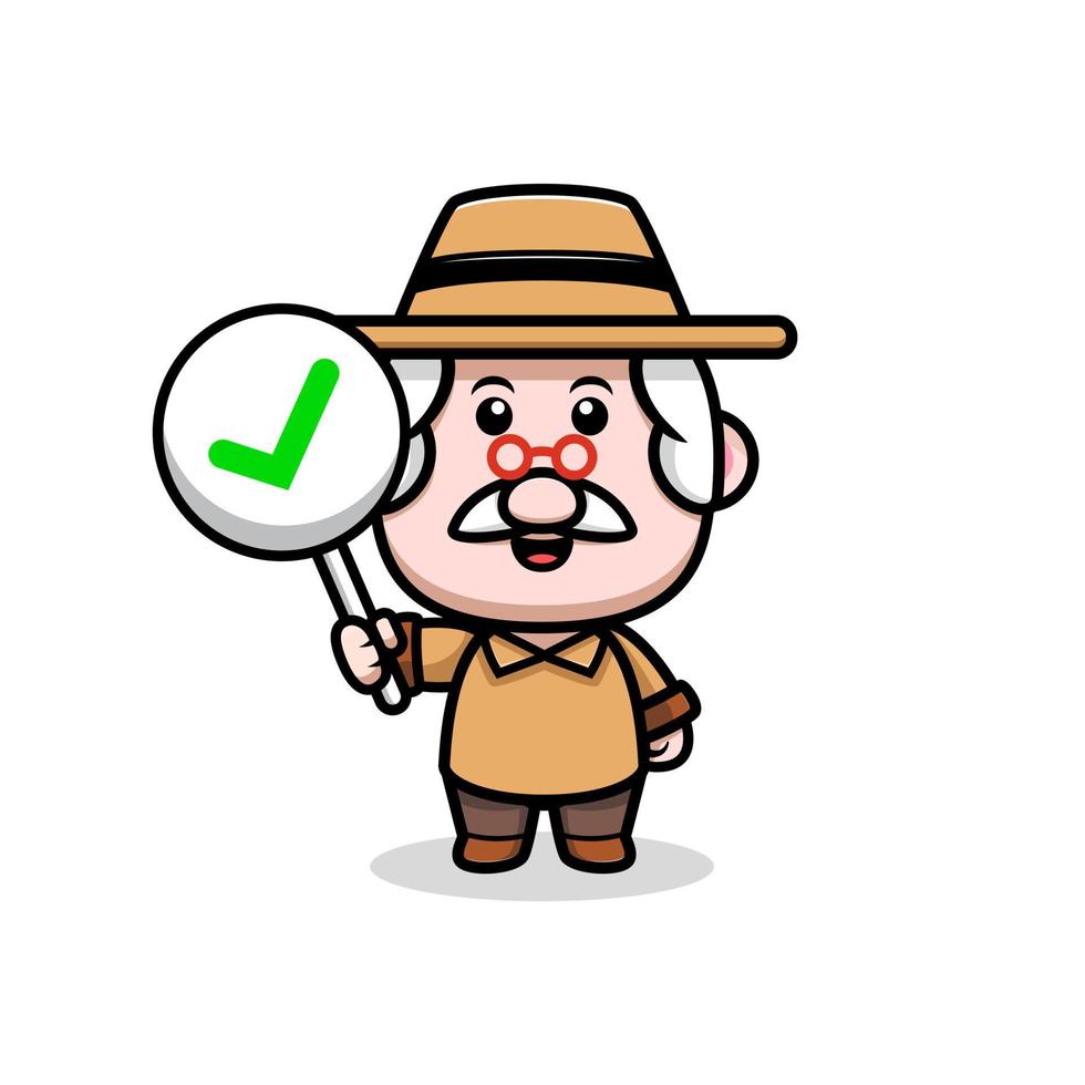 Lindo icono de dibujos animados de mascota abuelo. Ilustración de personaje de mascota kawaii para pegatina, póster, animación, libro para niños u otro producto digital e impreso vector