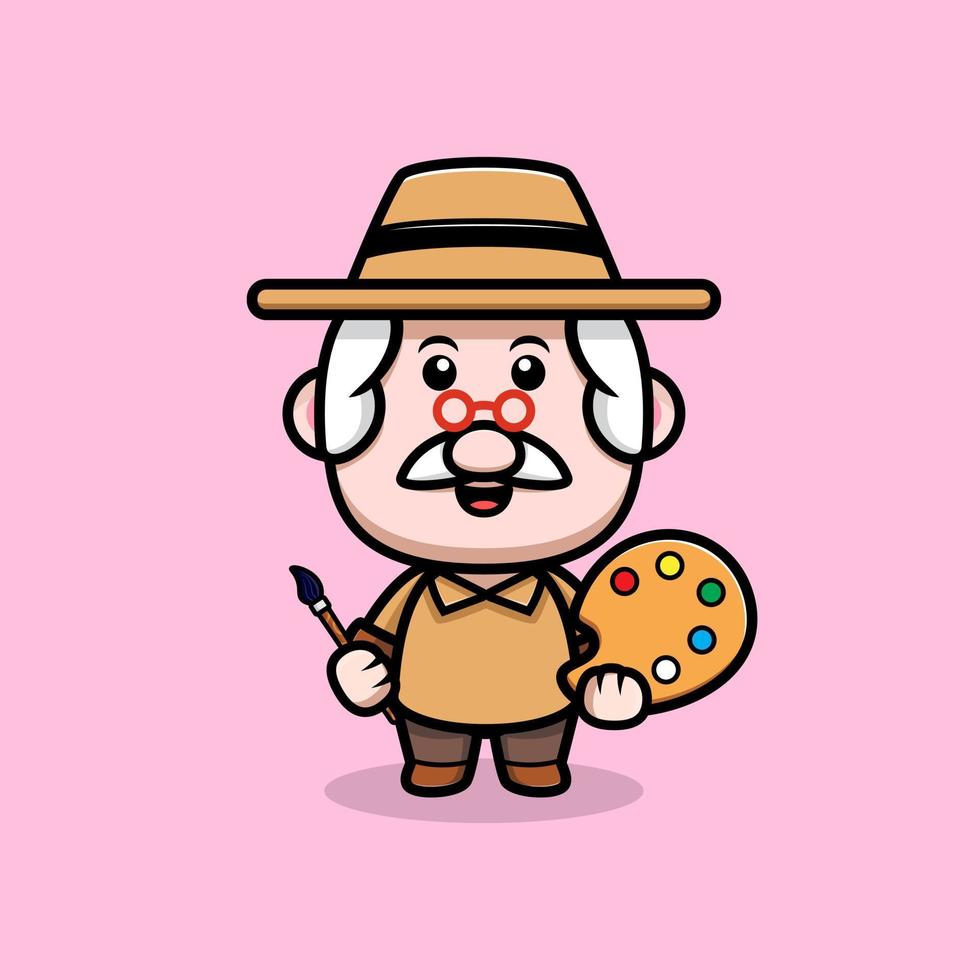 Lindo icono de dibujos animados de mascota abuelo. Ilustración de personaje de mascota kawaii para pegatina, póster, animación, libro para niños u otro producto digital e impreso vector