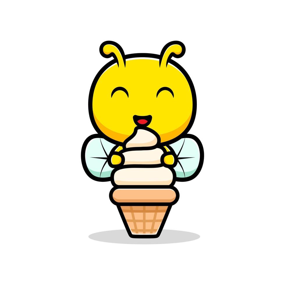 Design of cute honey bee holding ice cream. animal mascot character vector