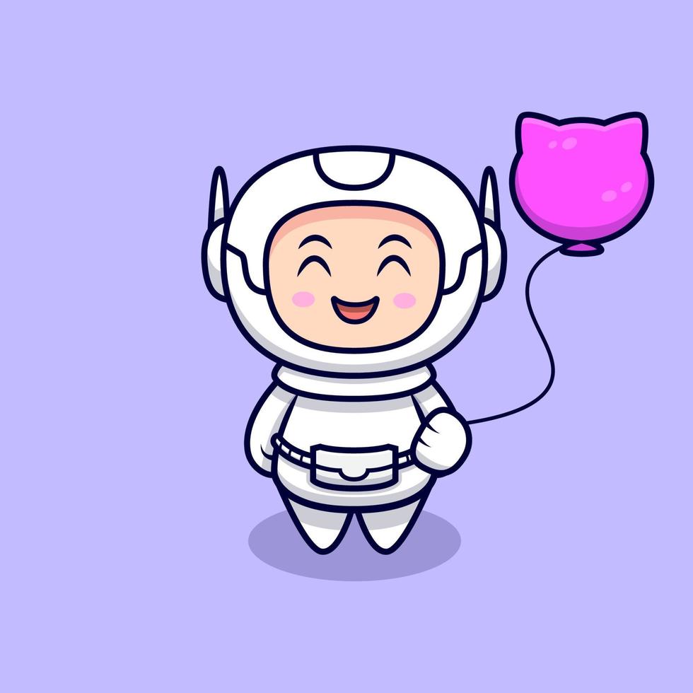 Ilustración de icono de vector de dibujos animados lindo astronauta y globo. estilo de dibujos animados plana
