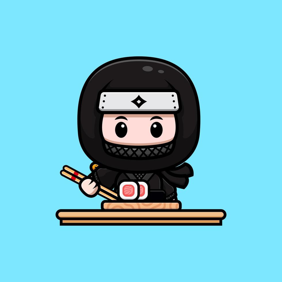 Lindo icono de dibujos animados de mascota ninja. Ilustración de personaje de mascota kawaii para pegatina, póster, animación, libro para niños u otro producto digital e impreso vector