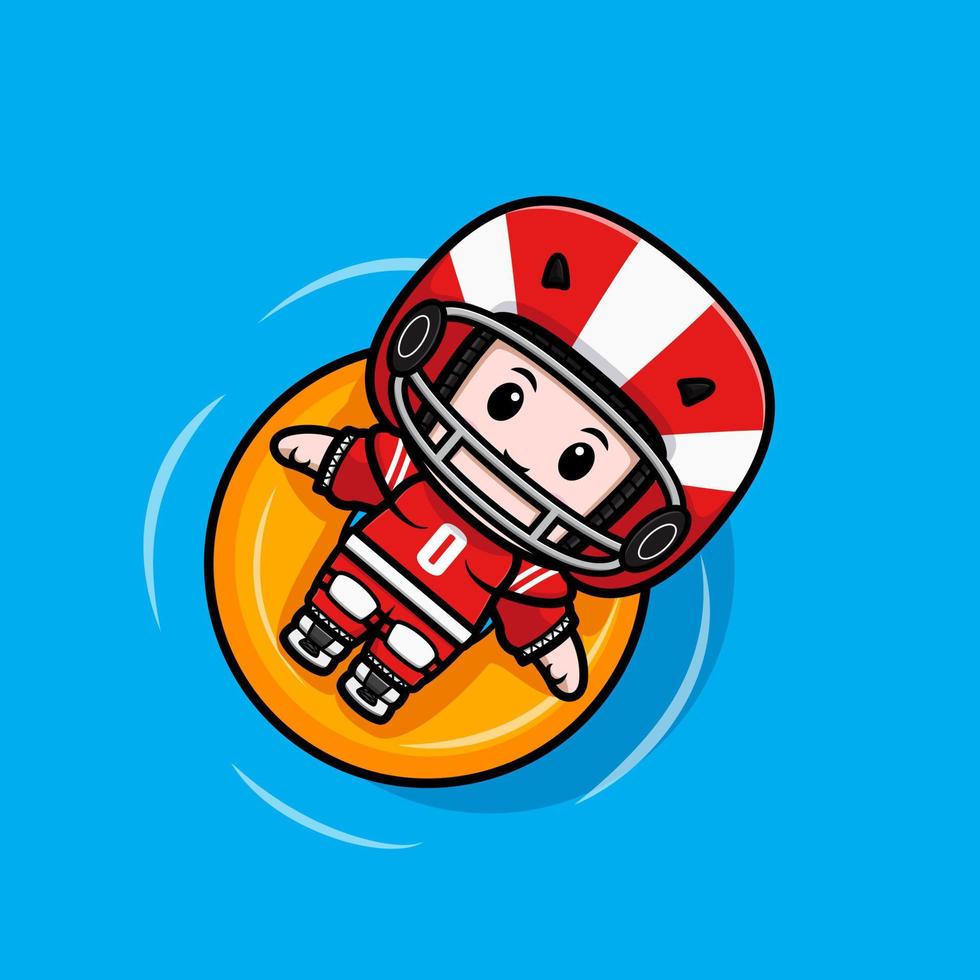 Linda ilustración de personaje de mascota kawaii de jugador de fútbol americano para pegatina, póster, animación, libro para niños u otro producto digital e impreso vector