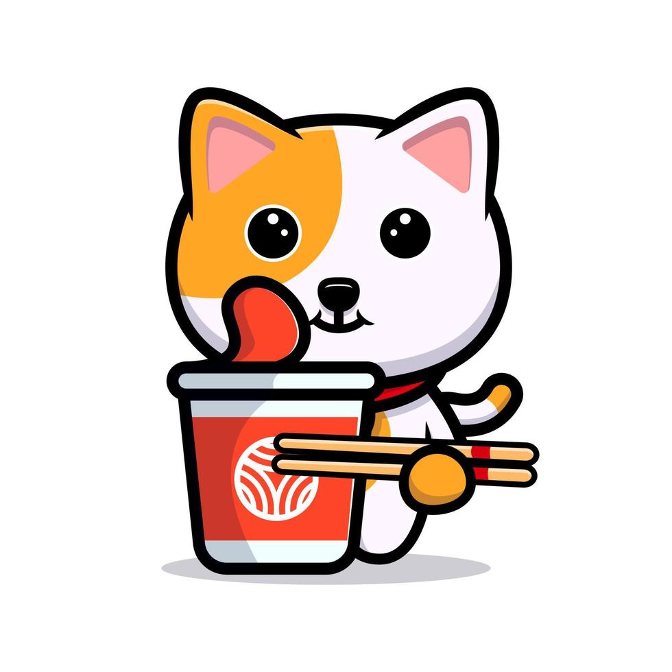 Cute cat with instant noodle cartoon mascot vector