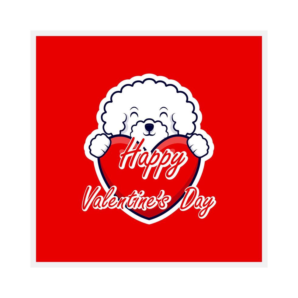 Happy Valentine Day Greetings Card With Cute  Dog  Holding  Big Heart vector