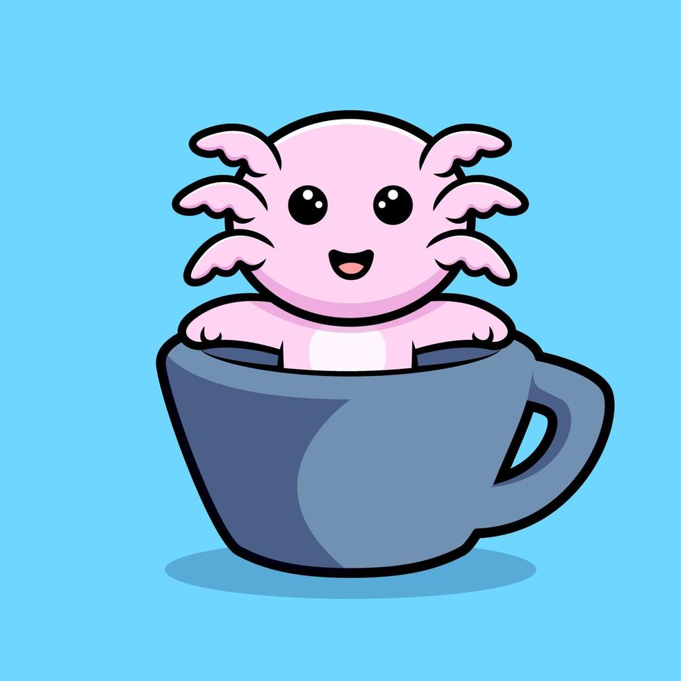 lindo oxolotl dentro del personaje de dibujos animados de la taza vector