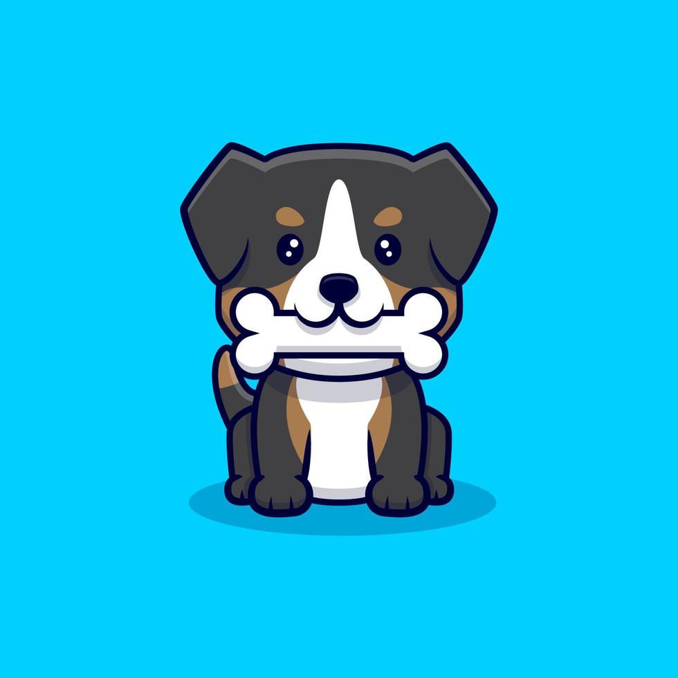 Cute Australian Shepherd Dog Bring A Bone Cartoon Icon Illustration vector