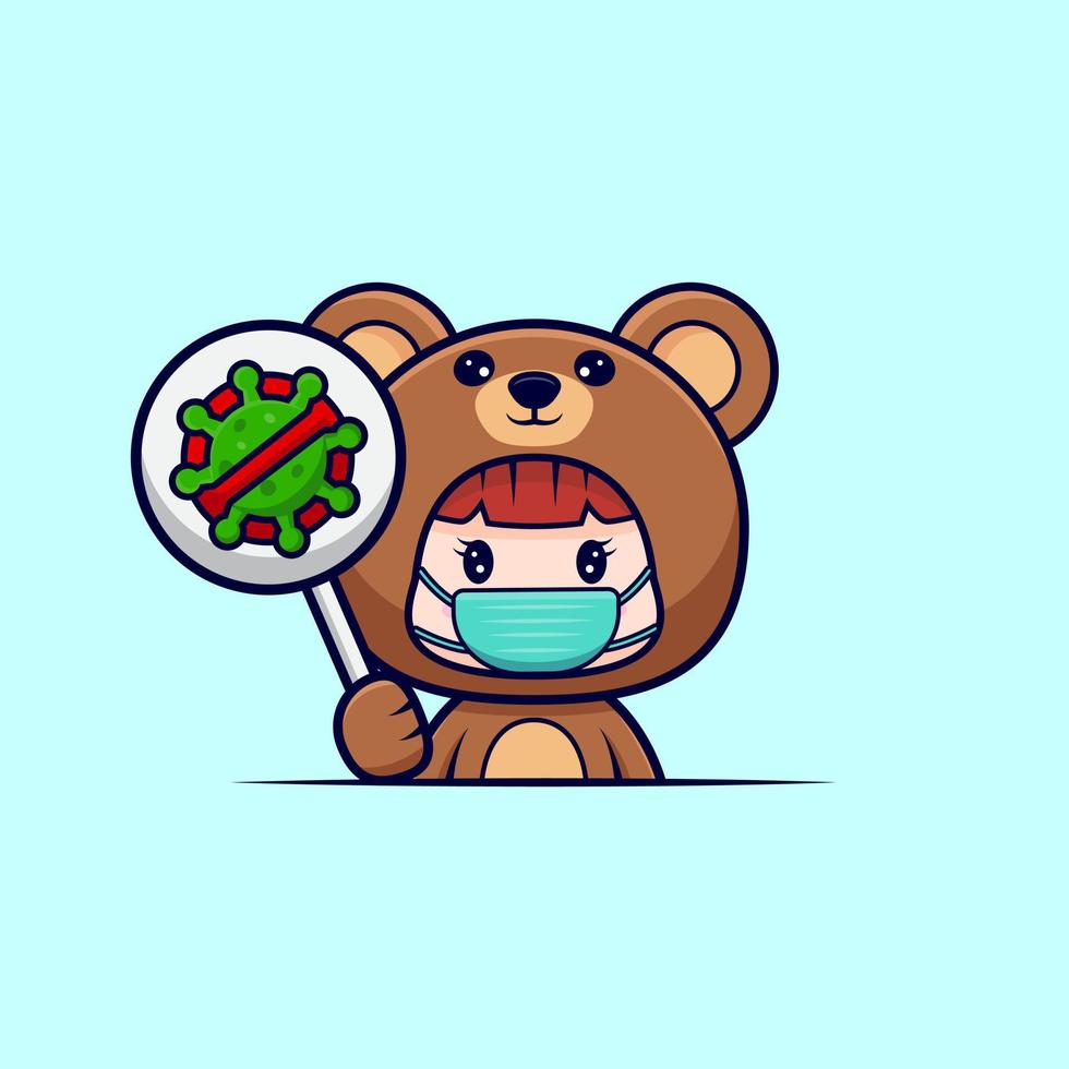 design of cute girl wearing bear costume. animal costume character cartoon illustration for sticker, poster, animation, children book, or other digital and print product vector