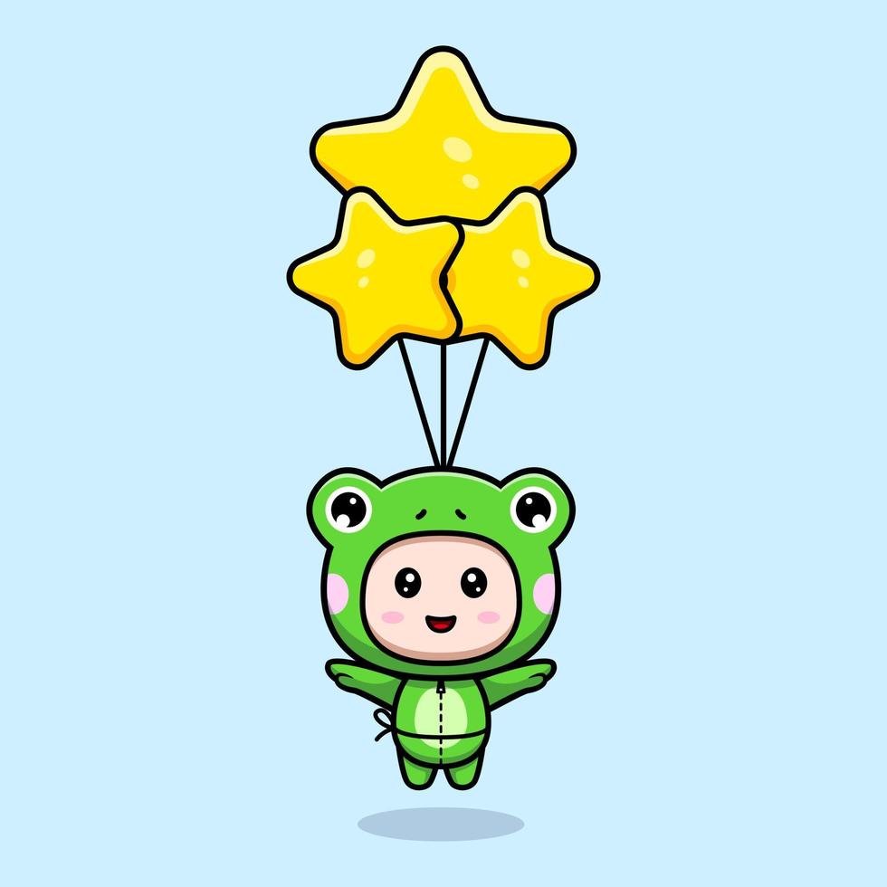 Design of cute boy wearing frog costume floating with star balloon vector