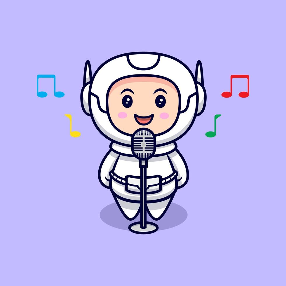 Cute Astronaut Singing  Cartoon Vector Icon Illustration. Flat Cartoon Style