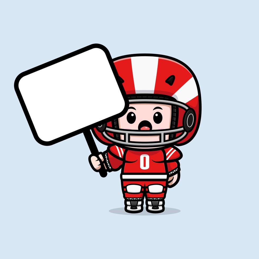 Cute American football player kawaii mascot character illustration for sticker, poster, animation, children book, or other digital and print product vector