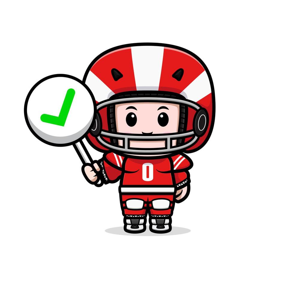 Cute American football player kawaii mascot character illustration for sticker, poster, animation, children book, or other digital and print product vector