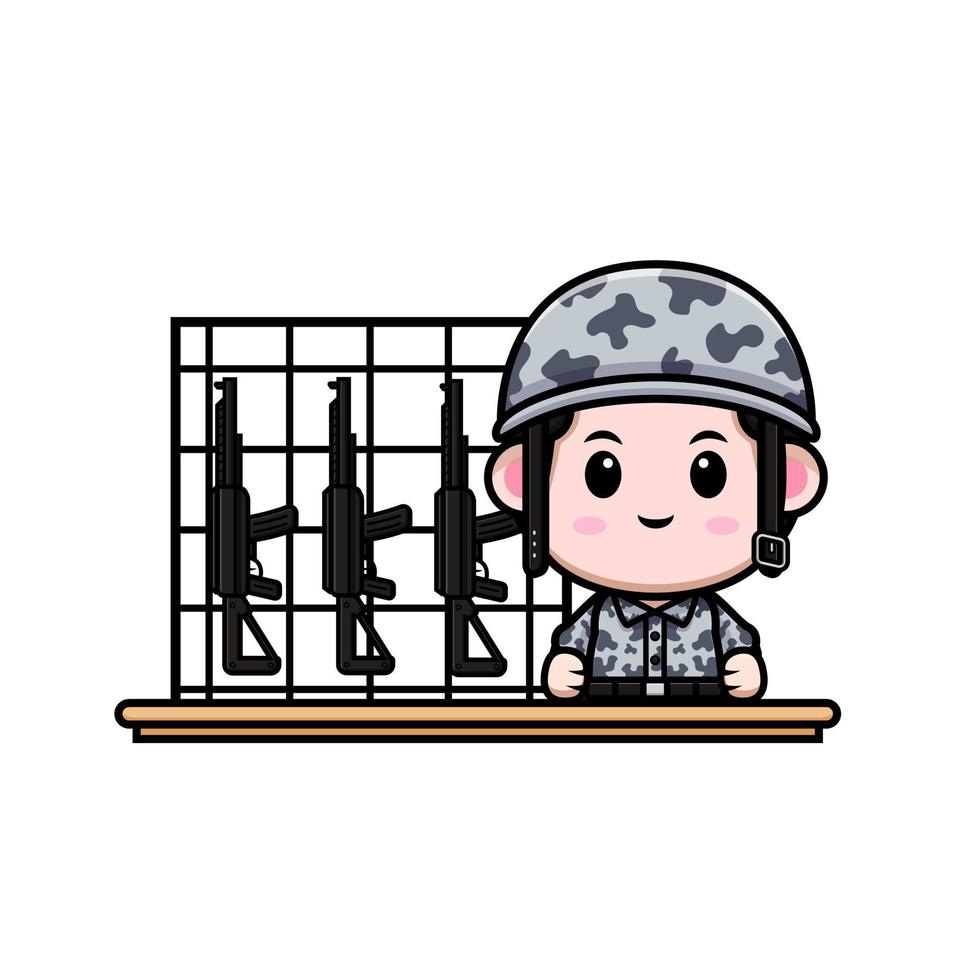 cute army mascot cartoon icon. kawaii mascot character illustration for sticker, poster, animation, children book, or other digital and print product vector