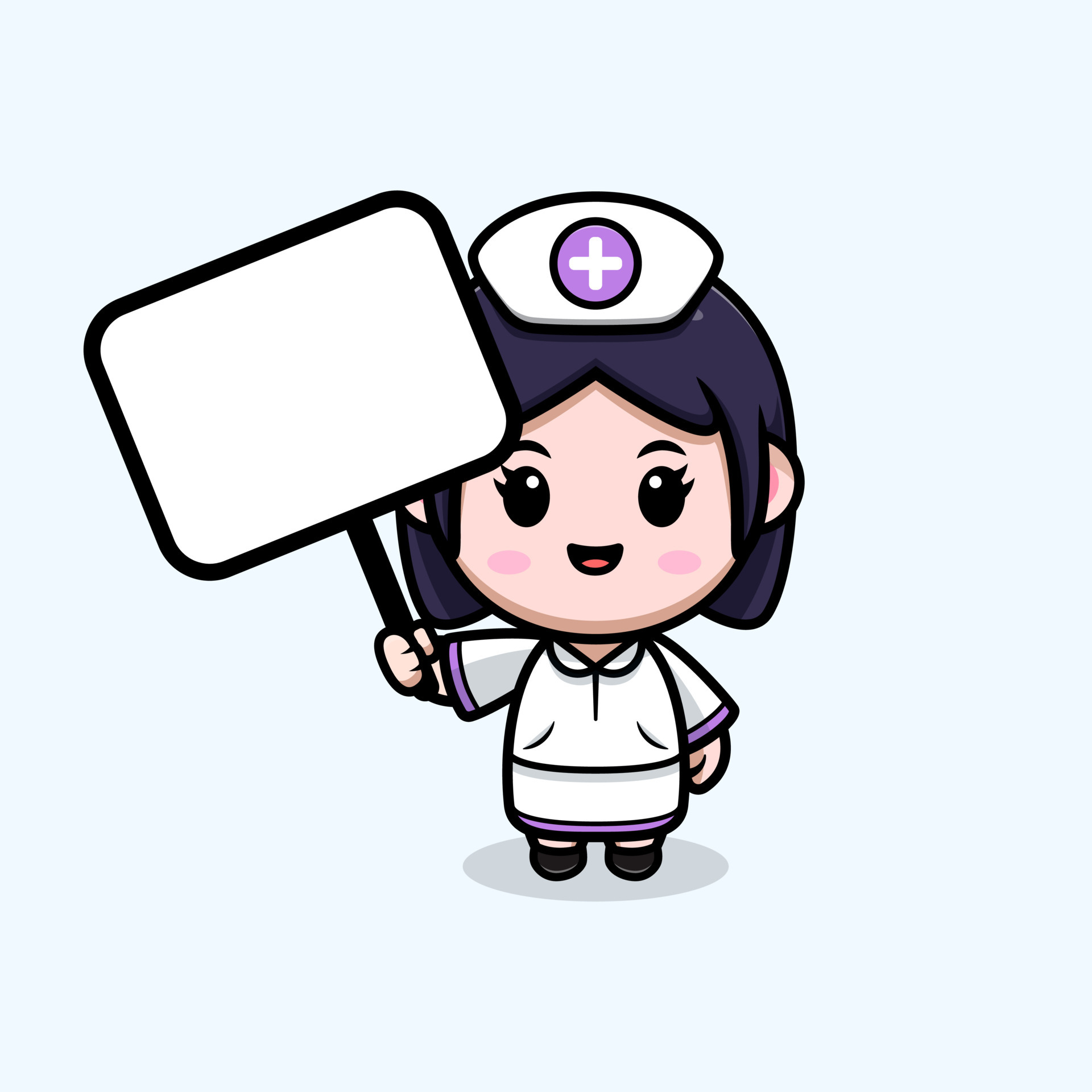 Lindo icono de dibujos animados de mascota enfermera. Ilustración de