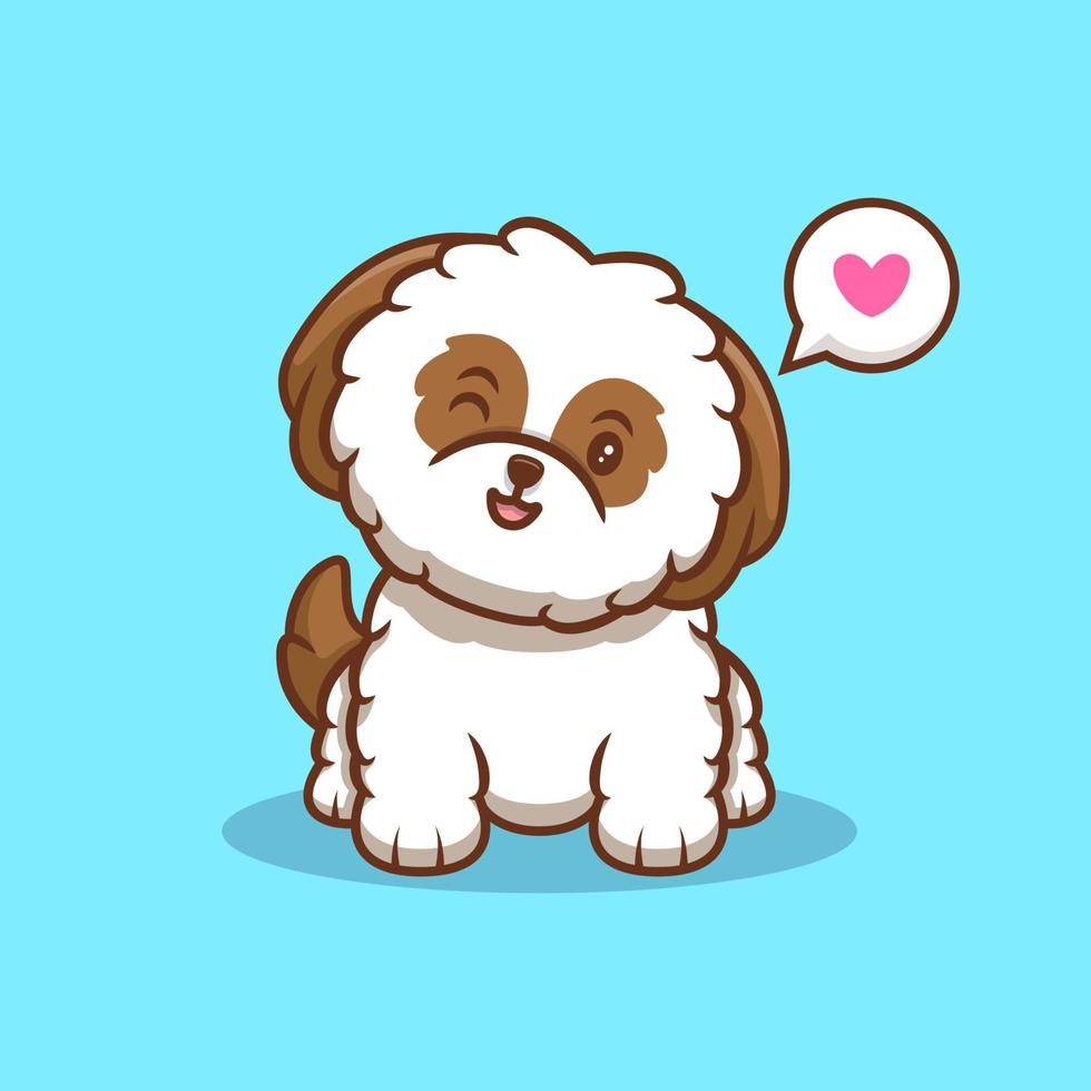 Cute Shih-tzu Puppy Smiling Cartoon Icon Illustration vector