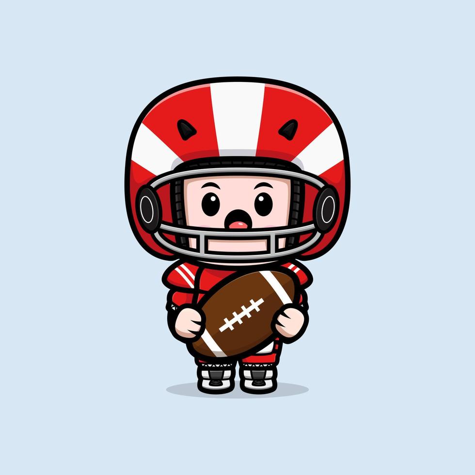 Cute American football player kawaii mascot character illustration for sticker, poster, animation, children book, or other digital and print product vector