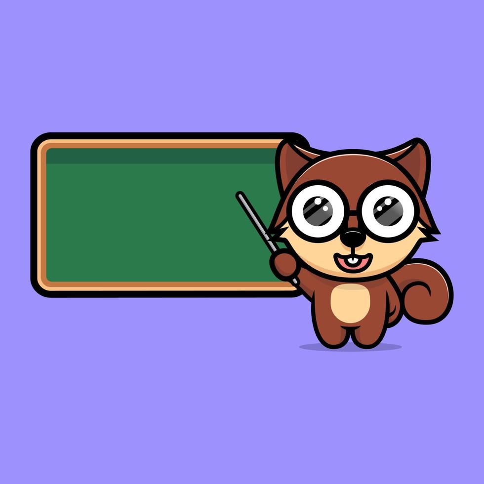 Lindo personaje de mascota de profesor de ardilla. Ilustración de icono de animal vector