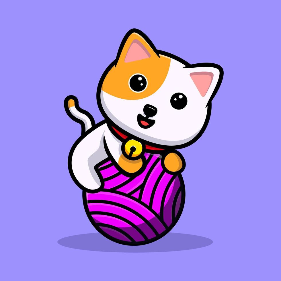 lindo gato jugando con bola de hilo mascota de dibujos animados vector