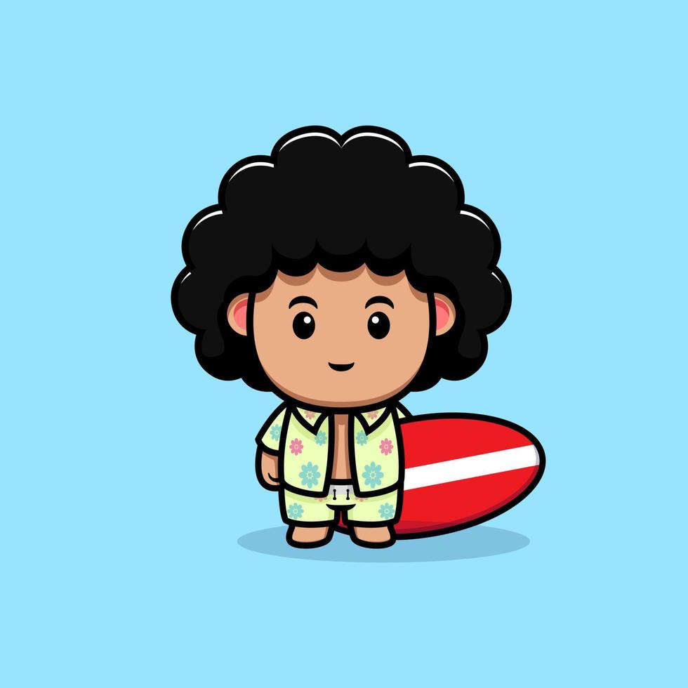 Lindo icono de dibujos animados de mascota de chico afro. Ilustración de personaje de mascota kawaii para pegatina, póster, animación, libro para niños u otro producto digital e impreso vector