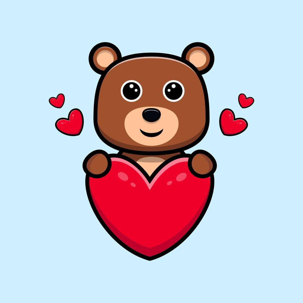 lindo oso con gran corazón personaje de dibujos animados vector