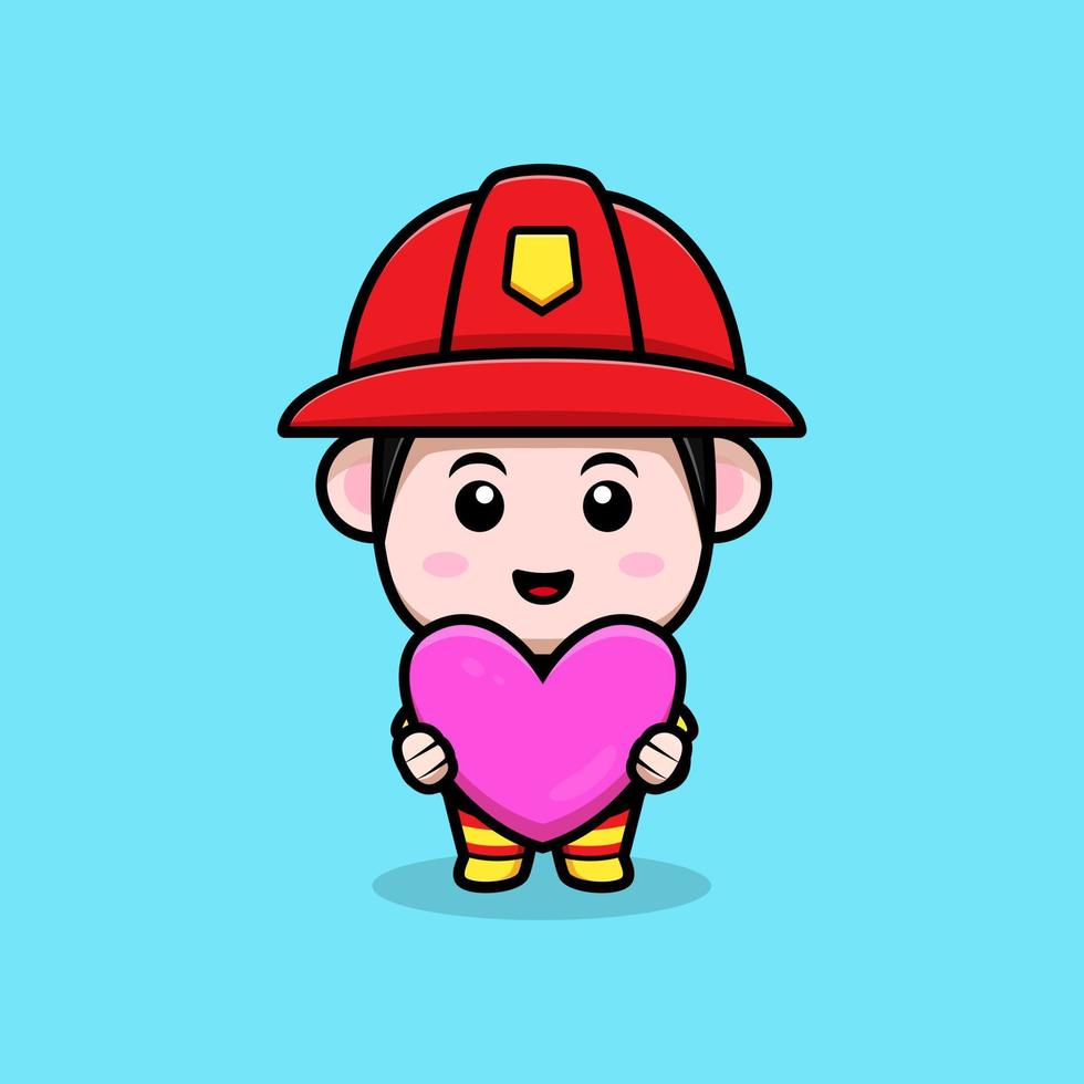 cute firefighter mascot cartoon icon. kawaii mascot character illustration for sticker, poster, animation, children book, or other digital and print product vector