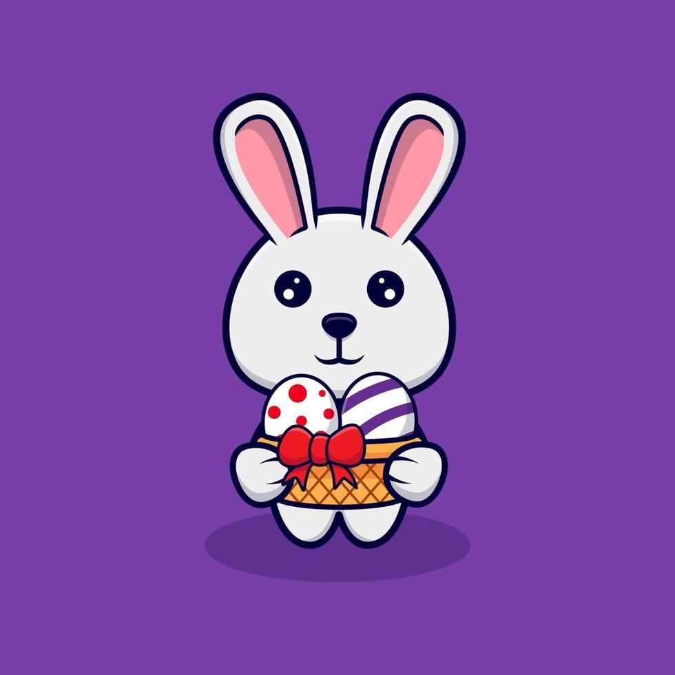 Cute bunny holding decorative eggs for easter day design icon illustration vector