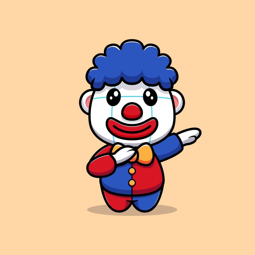 Icono de dibujos animados de mascota payaso lindo. Ilustración de personaje de mascota kawaii para pegatina, póster, animación, libro para niños u otro producto digital e impreso vector