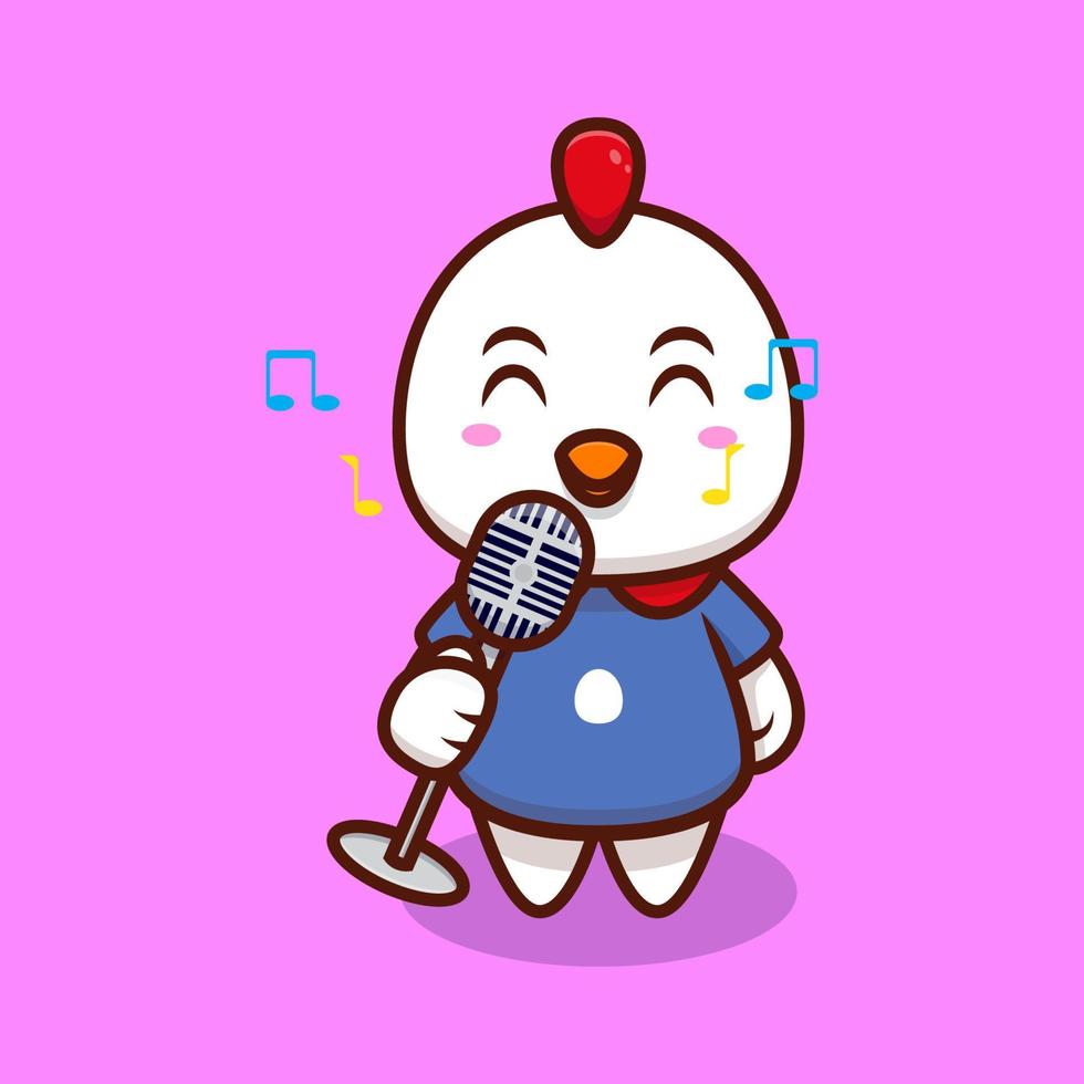 Cute Chicken Bring Microphone and Singing Cartoon Icon Illustration vector