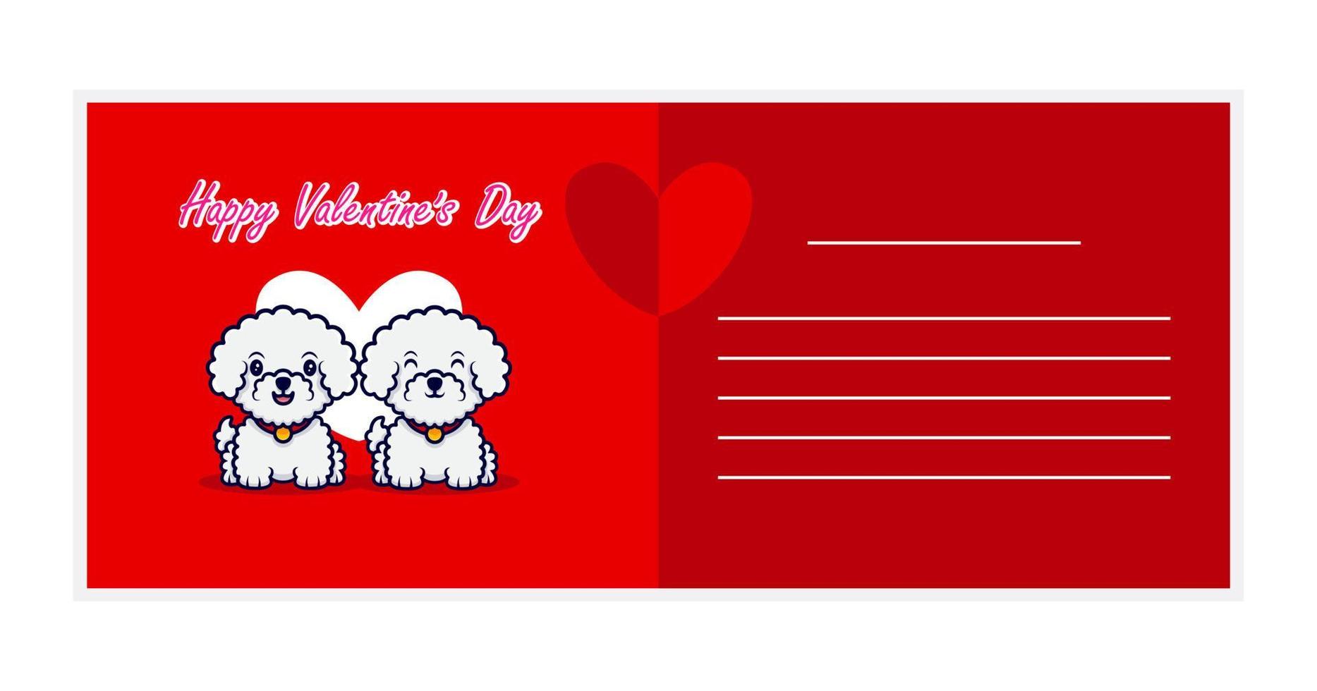 feliz dia de san valentin tarjeta de saludos con linda pareja perro vector