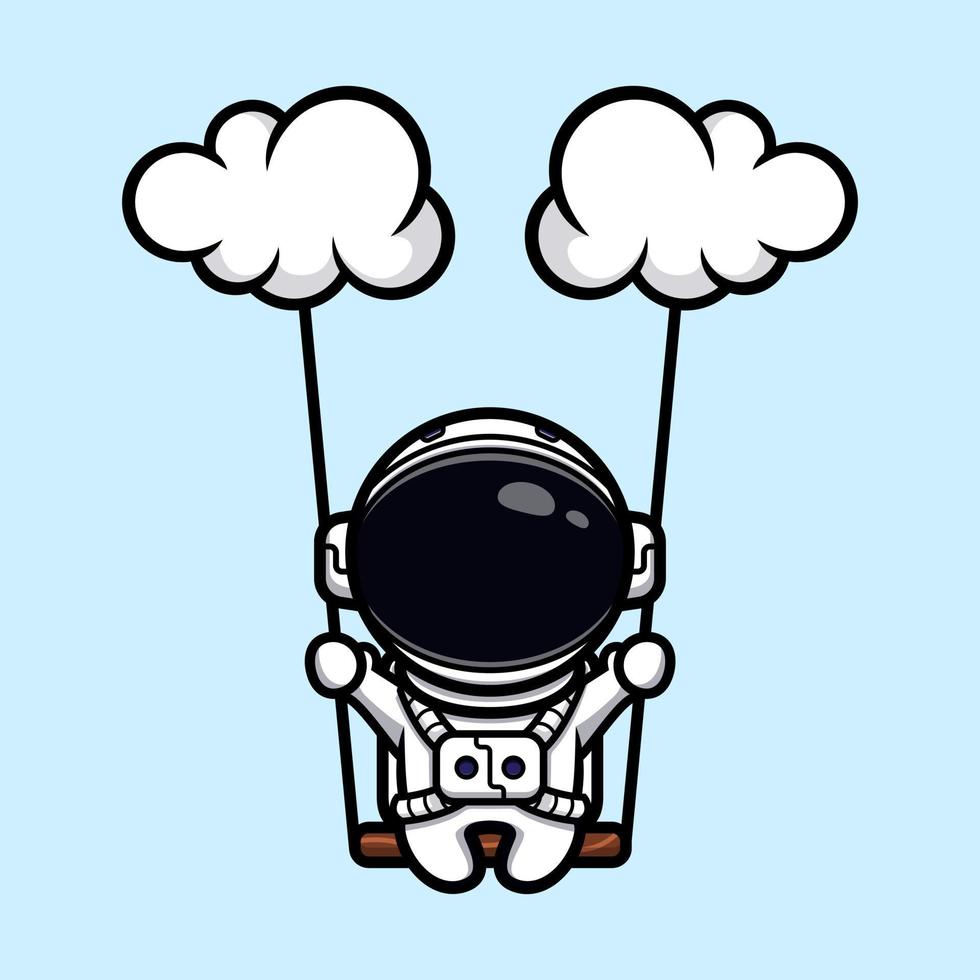 Cute astronaut swinging with cloud mascot design vector