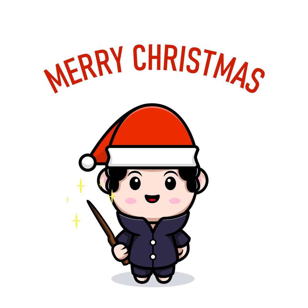 cute mascot character celebrate Christmas greeting card illustration vector