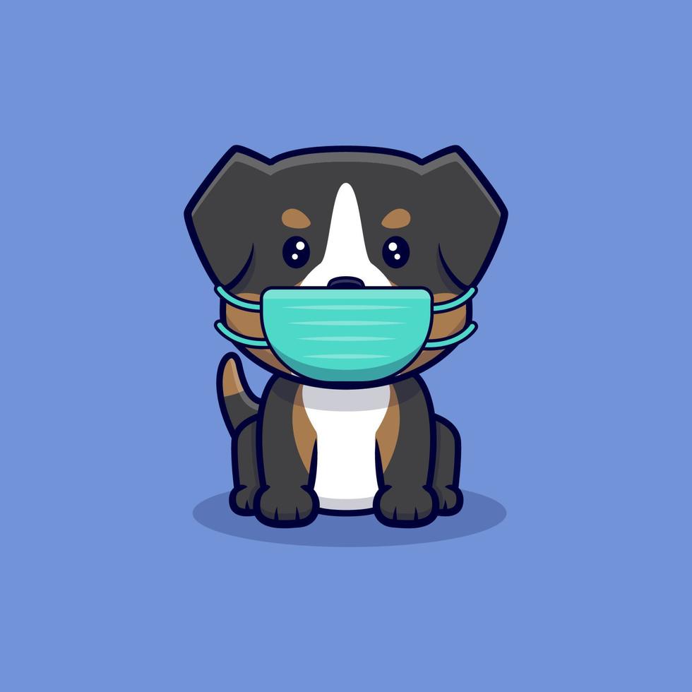 Cute Australian Shepherd Dog Wearing Mask Cartoon Icon Illustration vector