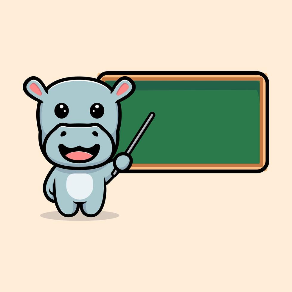 Cute hippo with blank board mascot design vector