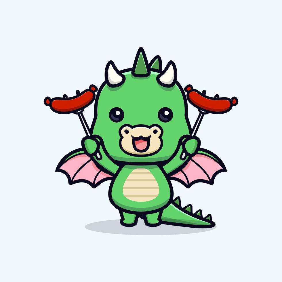 Icono de dibujos animados lindo bebé dragón mascota. Ilustración de personaje de mascota kawaii para pegatina, póster, animación, libro para niños u otro producto digital e impreso vector