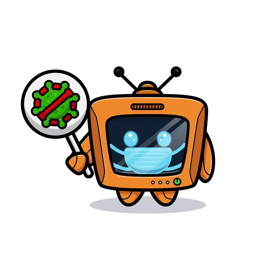 Cute robot wearing mask to prevention virus, television character version vector