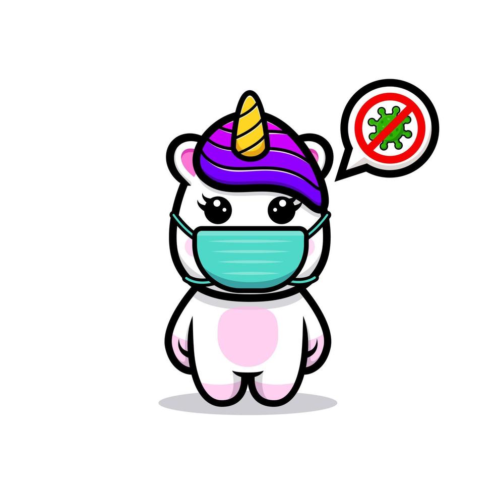 Cute unicorn wearing mask to prevention virus  mascot design vector