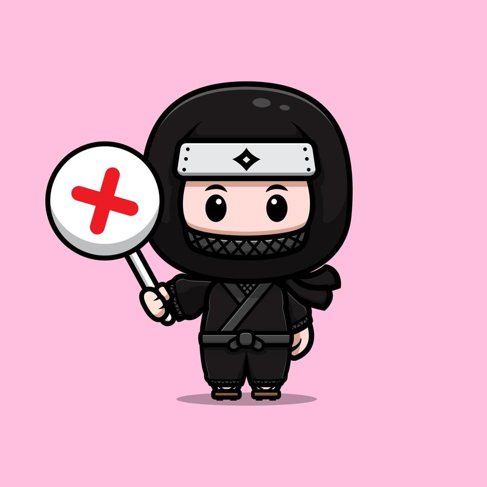 Lindo icono de dibujos animados de mascota ninja. Ilustración de personaje de mascota kawaii para pegatina, póster, animación, libro para niños u otro producto digital e impreso vector