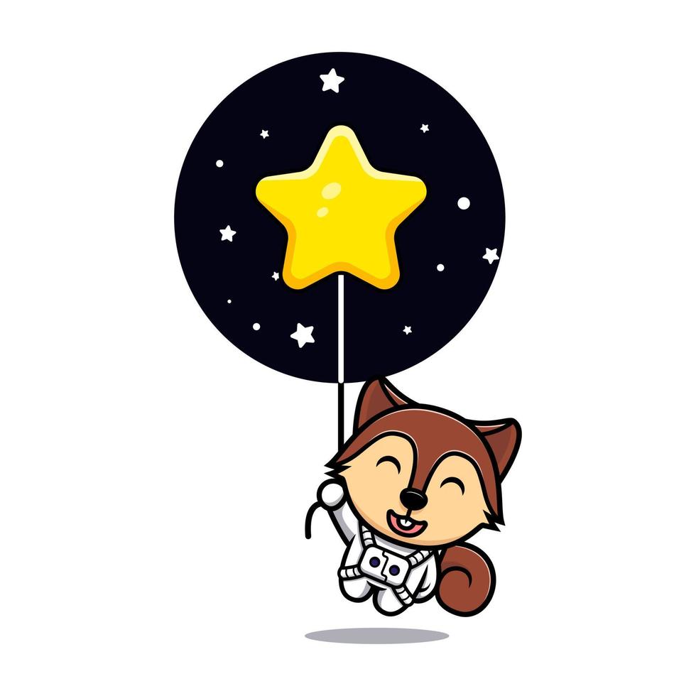 Linda ardilla flotando con personaje de mascota estrella. Ilustración de icono de animal vector