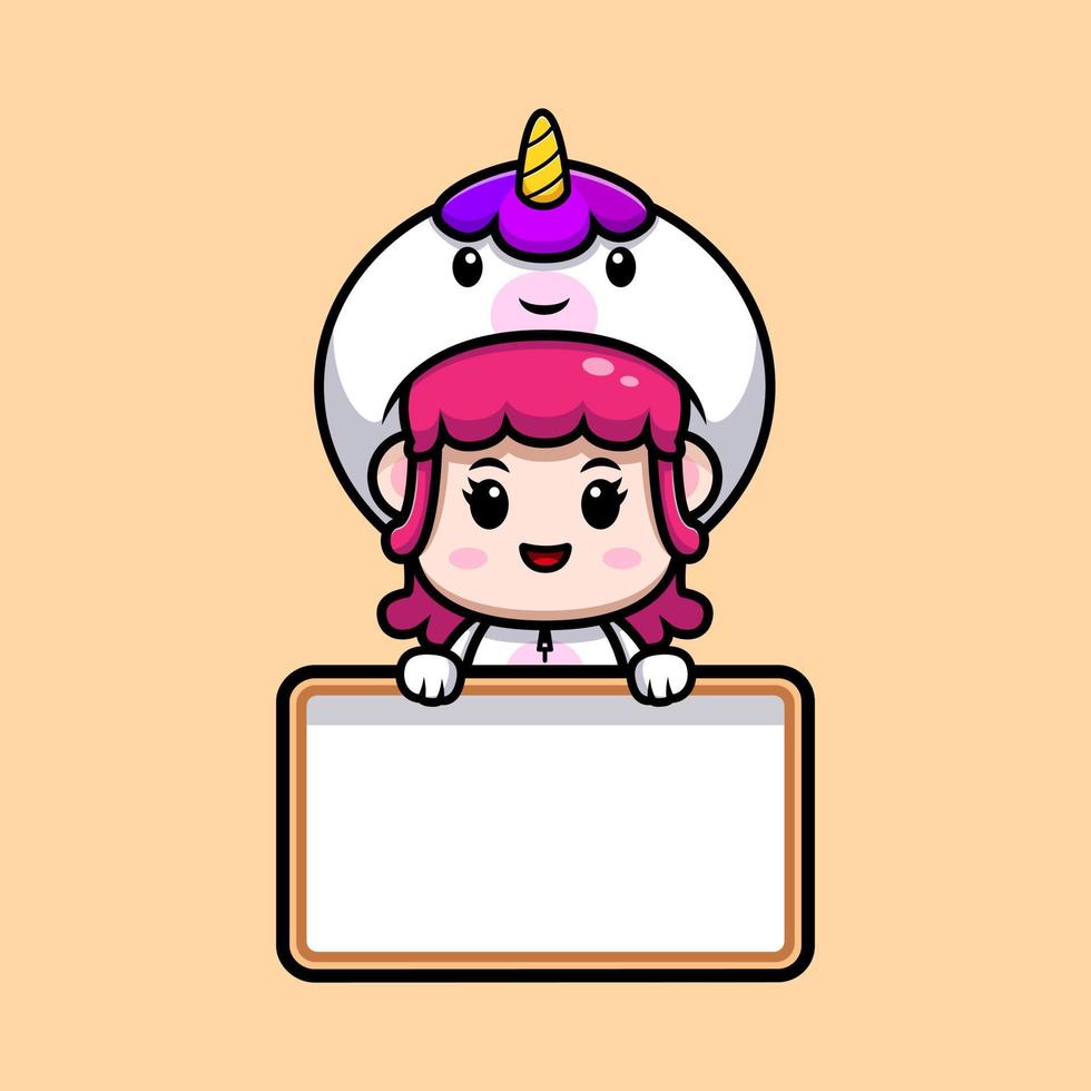 design of cute girl wearing unicorn costume. animal costume character cartoon illustration for sticker, poster, animation, children book, or other digital and print product vector
