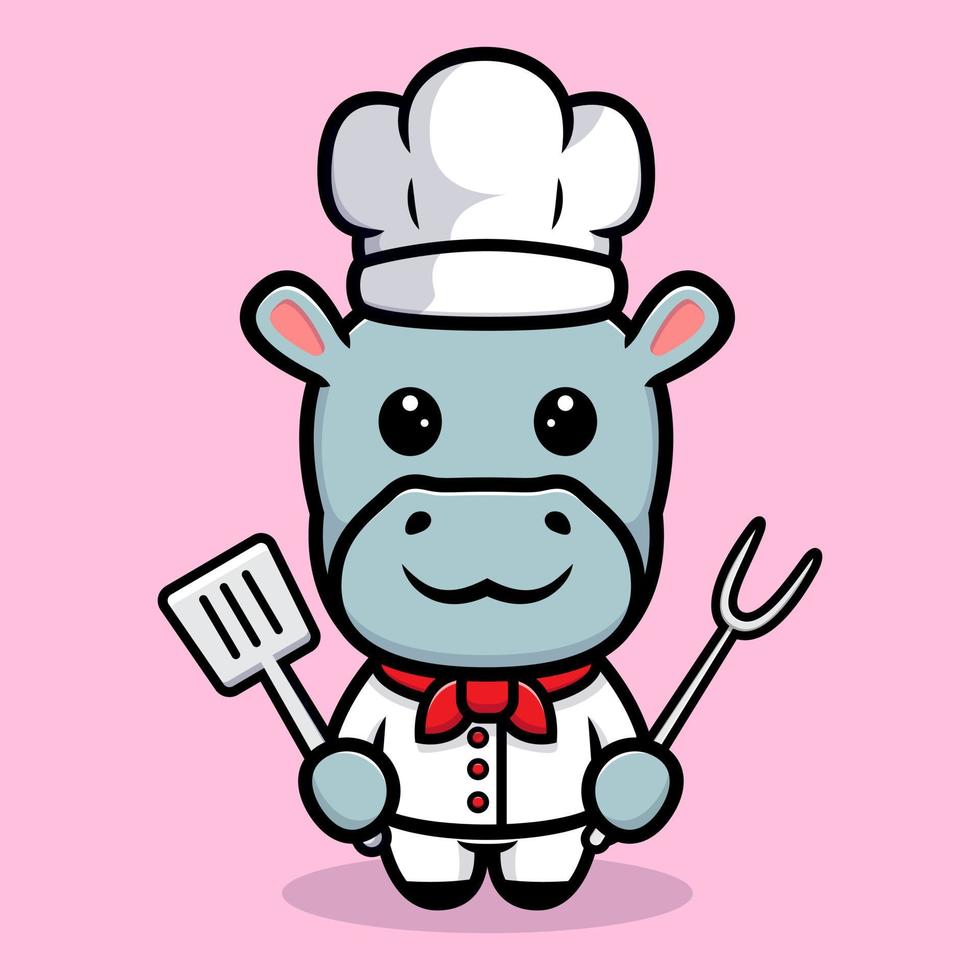 lindo diseño de mascota de chef hipopótamo vector