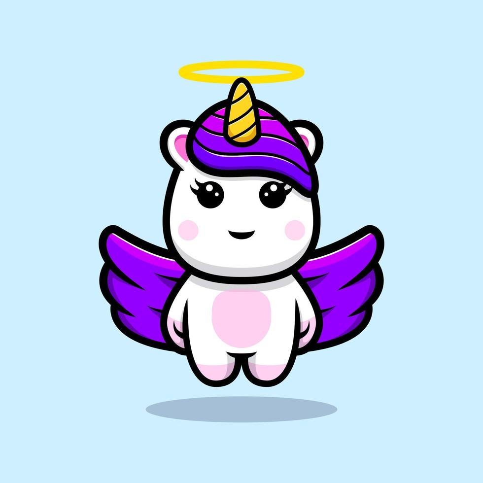Cute unicorn with purple wing mascot design vector