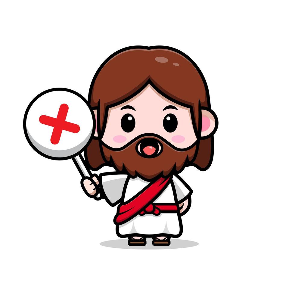 Lindo icono de dibujos animados de la mascota de Jesucristo. Ilustración de personaje de mascota kawaii para pegatina, póster, animación, libro para niños u otro producto digital e impreso vector