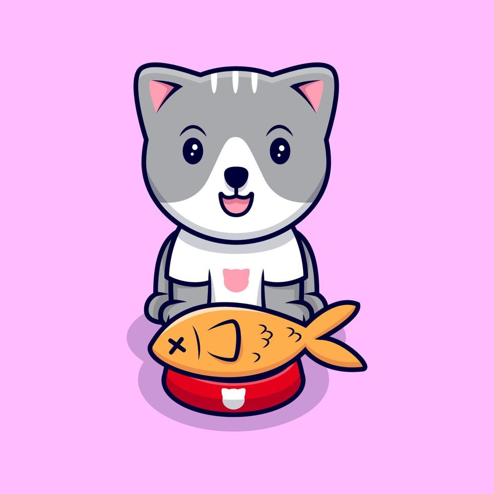 Lindo gato comiendo ilustración de icono de vector de dibujos animados de  pescado. estilo de dibujos animados plana 5055783 Vector en Vecteezy