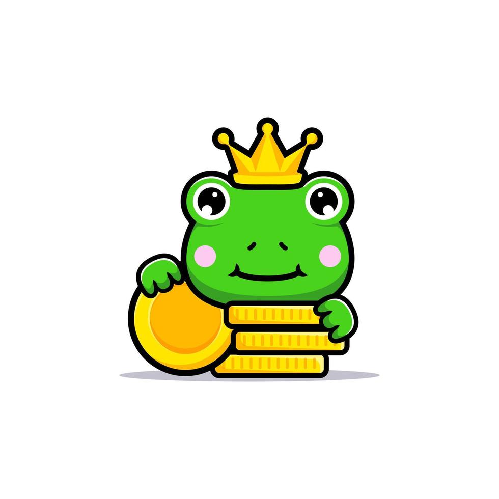 Design of cute frog king with gold coins vector