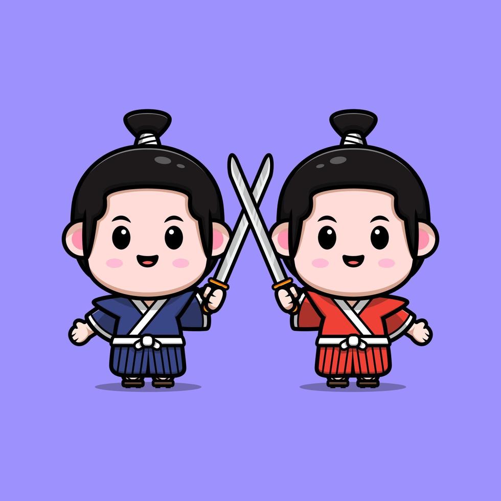 cute samurai boy mascot cartoon icon. kawaii mascot character illustration for sticker, poster, animation, children book, or other digital and print product vector