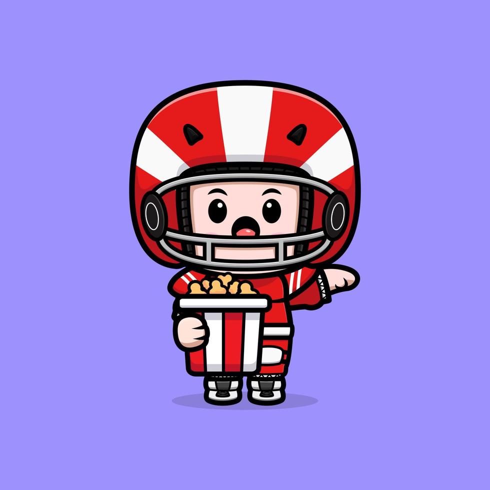 Cute American football player kawaii mascot character illustration for sticker, poster, animation, children book, or other digital and print product vector