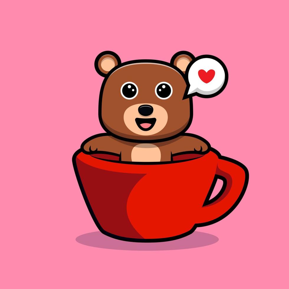 cute bear feeling happy inside cup cartoon character vector