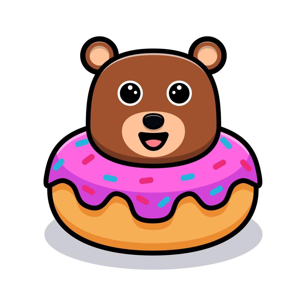 cute bear inside pink donut cartoon character vector