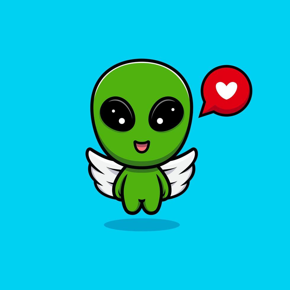 Design of cute alien  flying with wing vector